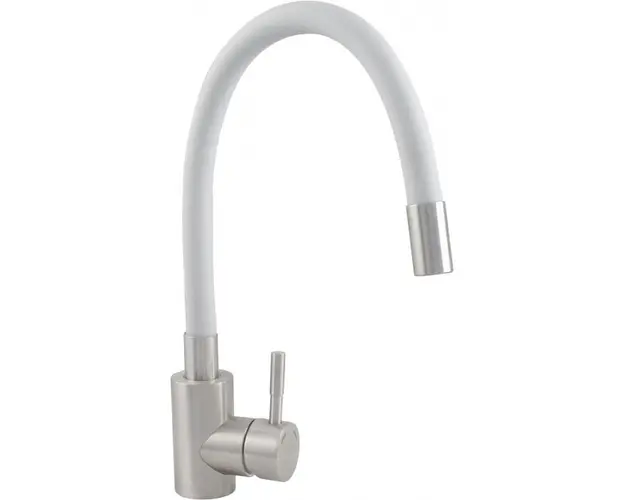 Baterie bucatarie Ermetiq ER-YX208A, pipa flexibila, cartus ceramic, Inox, Alb