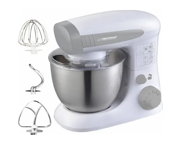 Robot de bucatarie Esperanza EKM024, 800W, 6 Viteze, Miscare Eliptica, Bol Inox 4 l, Alb/Argintiu