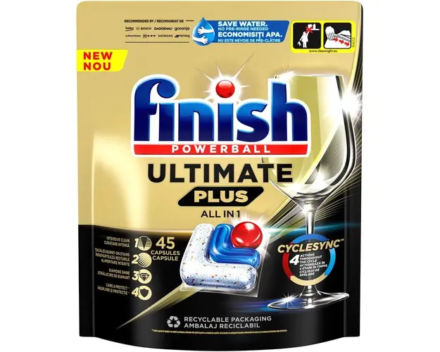 Detergent capsule pentru masina de spalat vase Finish Ultimate Plus, 45 spalari