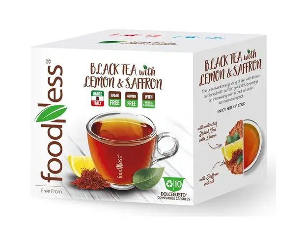 Capsule Foodness mix cu aroma ceai negru, lamaie si sofran, compatibile Dolce Gusto, 10 capsule, 150g