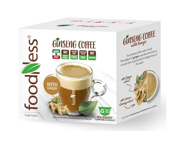 Capsule Foodness mix cu aroma de cafea si ghimbir, ginseng, compatibile Dolce Gusto, 10 capsule, 120g