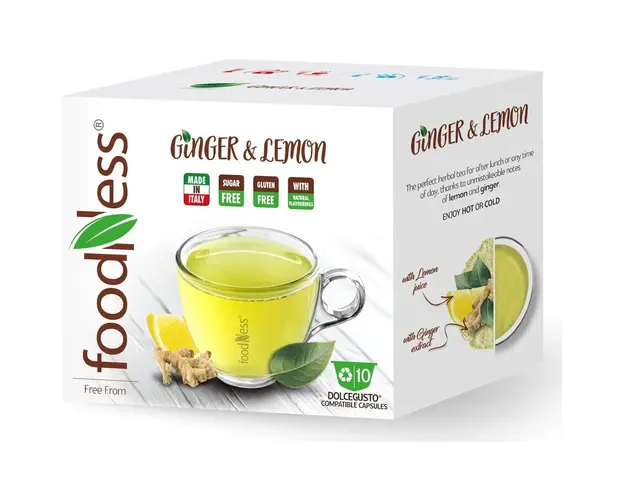 Capsule Foodness mix cu aroma ghimbir si lamaie, compatibile Dolce Gusto, 10 capsule, 120g