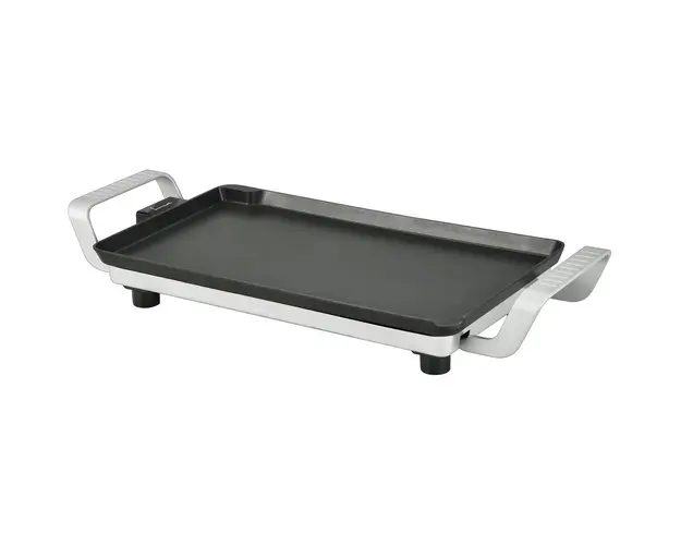 Gratar electric FRAM FEG-F2500SL, 2500W, placa fixa turnata, invelis antiaderent, placa 52 X 26 cm, temperatura ajustabila, maner rece, maner din aluminiu turnat, Negru/Argintiu