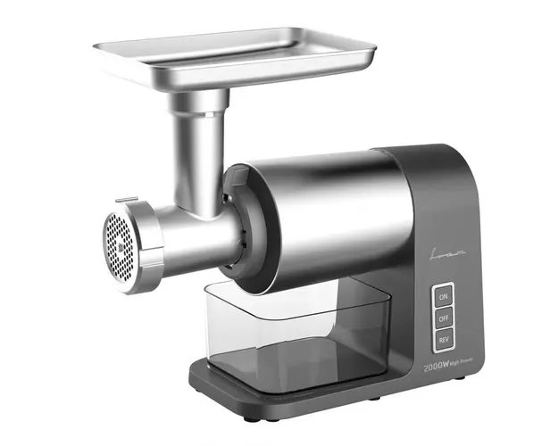 Masina de tocat FRAM FMG-M2000X, 2000W, angrenaje metalice, cutit din inox, 3 site de taiere din inox (3,5,8 mm), accesorii pentru carnati si kibbe, functie “Reverse” , capacitate de tocare: 1.8kg/min, Argintiu