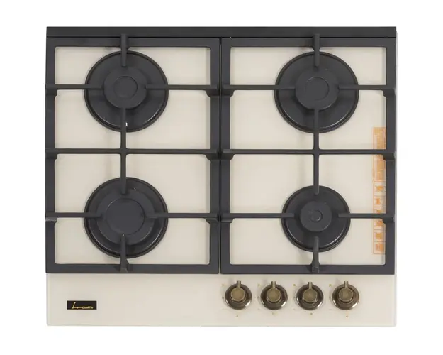 Plita incorporabila Fram FBH-S4IWF-GRBG, Gaz, 4 arzatoare, Aprindere electrica, Gratar fonta, Duze GPL incluse, 60 cm, Sticla bej