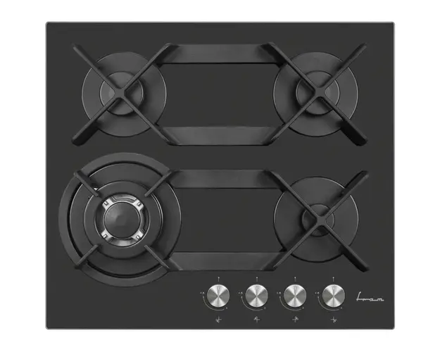 Plita incorporabila Fram FBH-V4IWFDL-GZG, Gaz, 4 arzatoare, Wok, Gratar fonta, Aaprindere electrica, Dispozitiv de siguranta, 60 cm, Sticla gri zara