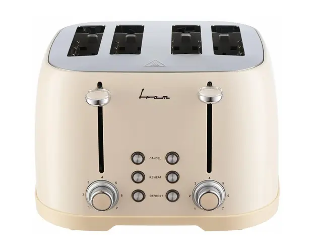 Prajitor de paine FRAM FTP-800CR, 1600W, 4 felii, 6 nivele de rumenire, tavita detasabila pentru firimituri, Crem