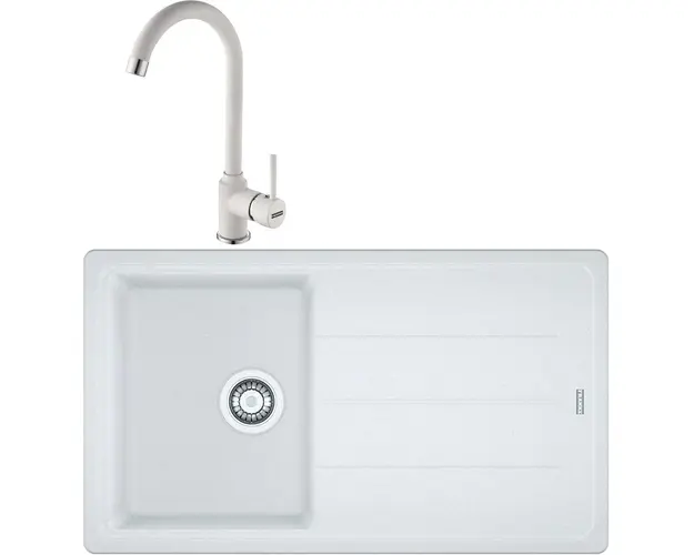 Pachet chiuveta bucatarie fragranite Franke BFG 611-86 + Baterie Pola 1.0, cartus ceramic, Alb