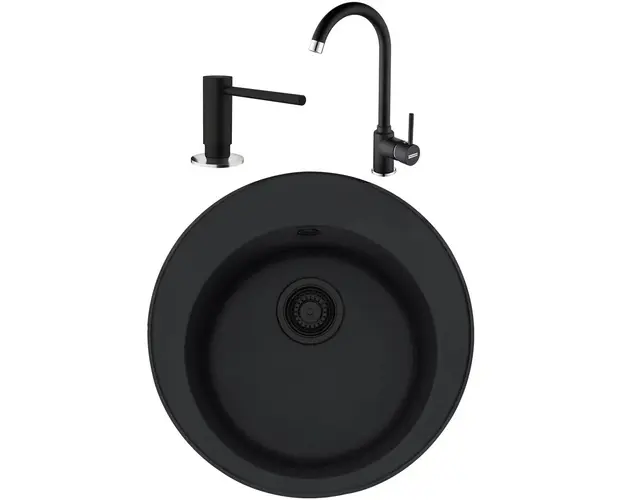 Pachet chiuveta bucatarie fragranite Franke ROG 610, 510 mm + Baterie Pola 1.0 + Dozator sapun, Negru