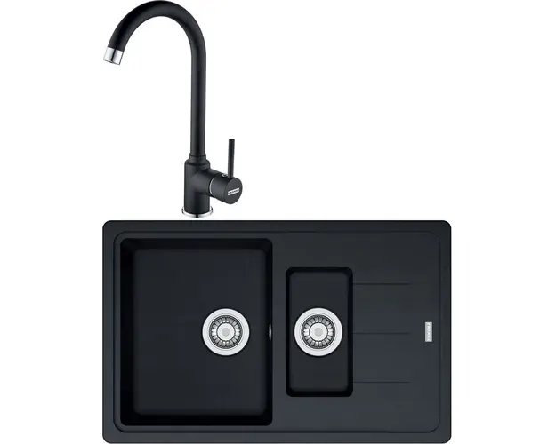 Pachet chiuveta bucatarie Franke BFG 651-78, adancime cuva mare 200mm, adancime cuva mica 100mm, 780x500mm + Baterie Pola 1.0, Negru