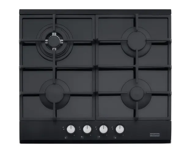 Plita incorporabila Franke New Glass FHNG 604 4G TC BK C, gaz, 4 arzatoare, 60 cm, gratare fonta, sticla neagra, 106.0490.177
