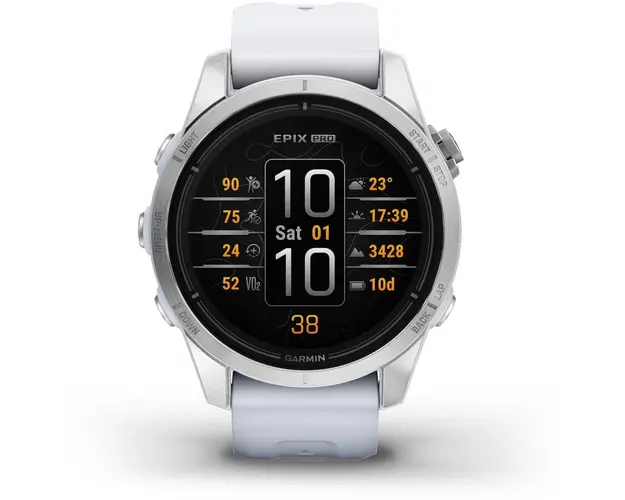 Ceas smartwatch Garmin epix Pro (Gen 2), 42mm, curea silicon Whitestone, Glass, Argintiu
