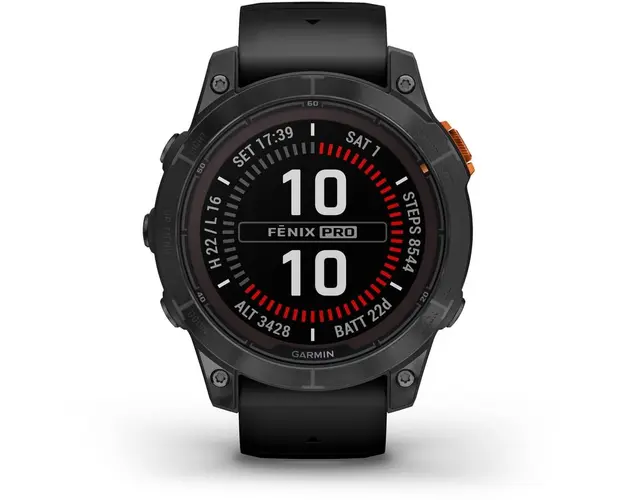 Ceas smartwatch Garmin Fenix 7 Pro Solar, Glass, curea Neagra, Slate Grey