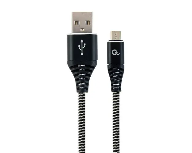 Cablu alimentare si date pt. smartphone, USB 2.0 (T) la Micro-USB 2.0 (T), 2m, premium, cablu cu impletire din bumbac, negru