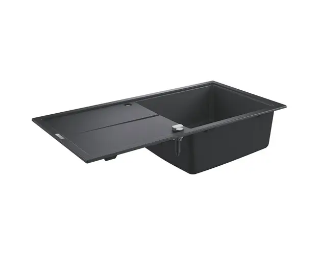 Chiuveta bucatarie Grohe, Granite Black, K400, 1000x500 mm, reversibil, montare pe blat, evacuare automata, Kit montaj si evacuare inclus, Negru granit