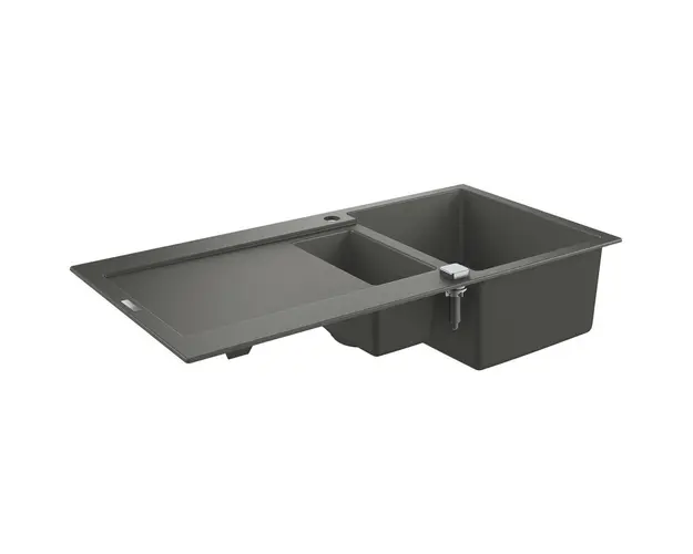 Chiuveta bucatarie Grohe, Granite Grey, K500, 1000x500 mm, reversibil, 2 boluri, montare pe blat, evacuare automata, Kit montaj si evacuare inclus, Antracit granit