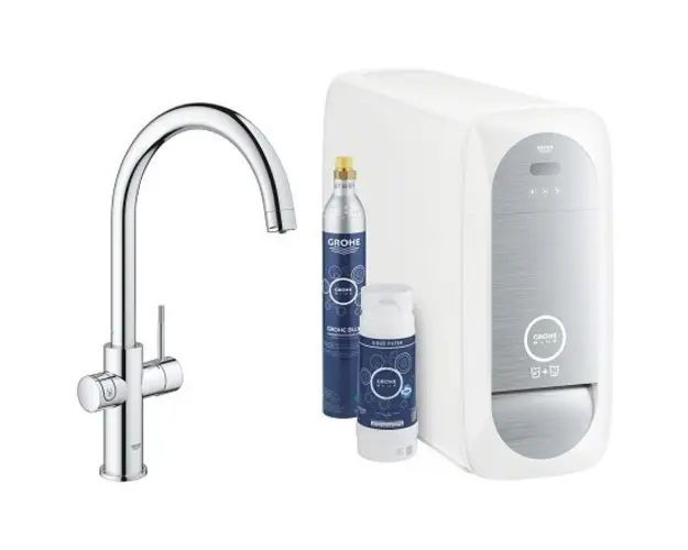 Baterie de bucatarie cu sistem de filtrare, racire si acidulare apa, cu pipa C, crom, Grohe Blue Home New
