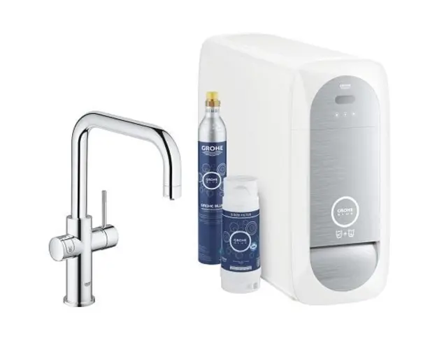 Baterie de bucatarie cu sistem de filtrare, racire si acidulare apa, cu pipa U, crom lucios, Grohe Blue Home New