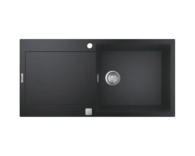 Chiuveta bucatarie compozit Grohe K500 31645AP0, 1000x500 mm, reversibil, montare pe blat, evacuare automata, Kit montaj si evacuare inclus, Negru granit