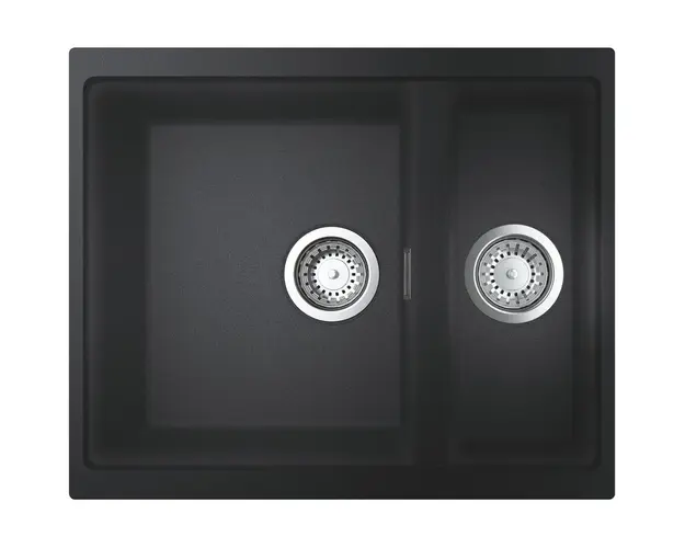 Chiuveta bucatarie compozit Grohe K500 31648AP0, 555x460 mm, reversibil, 2 boluri, montare pe/sub blat, evacuare manuala, Kit montaj si evacuare inclus, Negru granit