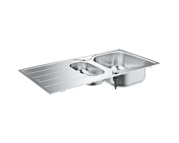 Chiuveta bucatarie Grohe K200 31564SD1, 970 x 500 mm, picurator, 2 cuve, reversibila, evacuare, inox satinat