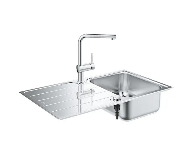 Pachet chiuveta bucatarie Grohe Minta 31573SD1, 860 x 500 mm, montare pe blat, baterie inalta, dux extractabil, crom
