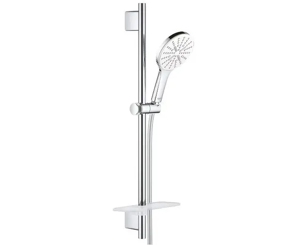Set de dus cu bara 60 cm, para 3 jet si savoniera, Grohe Rainshower SmartActive 130, crom-alb (moon white)