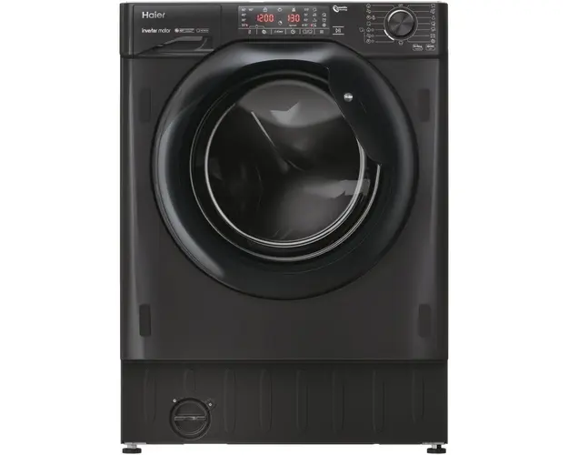 Masina de spalat rufe cu uscator incorporabila Haier HWDQ90B416FWBB-S, 9+5 Kg, 1600 rpm, Inverter BPM, Instant Mix Technology, Refresh, I-Time, Aquastop, Clasa A/D, Negru
