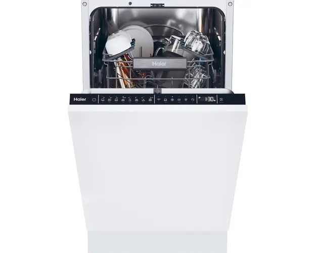 Masina de spalat vase incorporabila Haier XI0C3TB3FB, 10 seturi, 8 programe, Inverter, WiFi, Aquastop, Deschidere automata usa, Senzor incarcare, Senzor grad murdarie, Clasa C, 45 cm