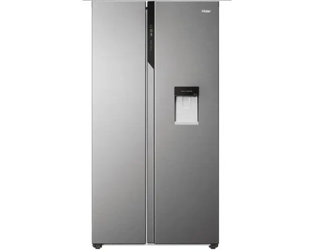Side by side Haier HSR5918DWMP, 521 litri, Total No Frost, Multi air flow, Clasa D, SuperCooling, SuperFreezing, Holidays, dispenser apa, H 177 cm, Inox