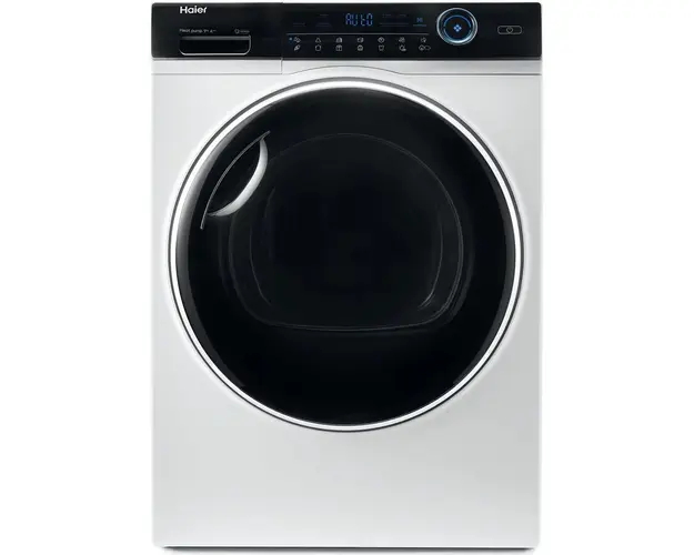 Uscator de rufe Haier HD90-A3979-S, Pompa de caldura cu compresor inverter, 9 kg, clasa A+++, iRefresh, Dry Senso, Pillow drum, 14 programe, display LED cu Touch control, iTime, filtru triplu, alba - usa neagra