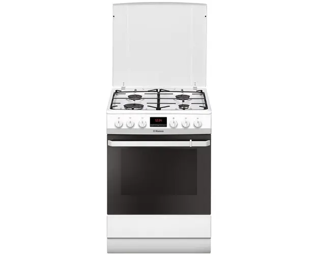 Aragaz Hansa FCMW68299, 4 arzatoare gaz, Cuptor electric, Aprindere electrica, Grill, 60 cm, Alb