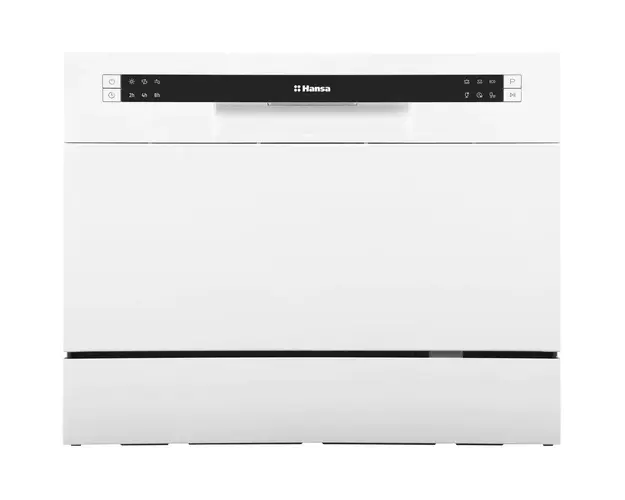 Masina de spalat vase compacta Hansa ZWM536WH, 6 seturi, 6 programe, Clasa F, HotAir, AntiFlood, WashRestart, 60 cm, Alb