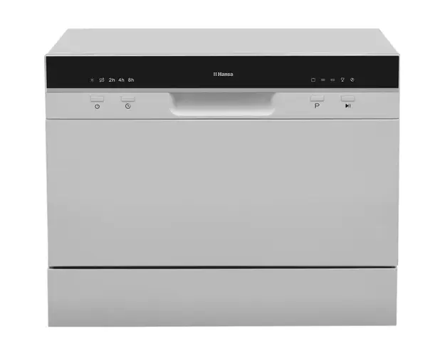 Masina de spalat vase compacta Hansa ZWM556SH, 6 seturi, 5 programe, Clasa F, Pornire programabila, Buzzer, 55 cm, Argintiu