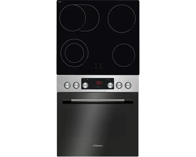 Pachet Cuptor incorporabil electric + Plita vitroceramica Hansa BCCI64561, 62 l, 10 functii, grill, clasa A, 4 arzatoare, negru/inox