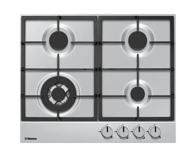 Plita pe gaz Hansa BHGI611302, 4 arzatoare, 60 cm, suporturi din fonta, Inox