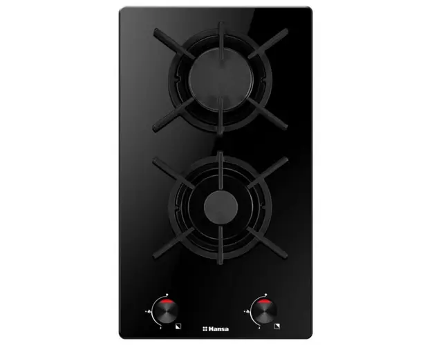 Plita incorporabila Hansa BHKS310300, Gaz, 2 Arzatoare, Aprindere electrica, Suporturi fonta, 29 cm, Negru