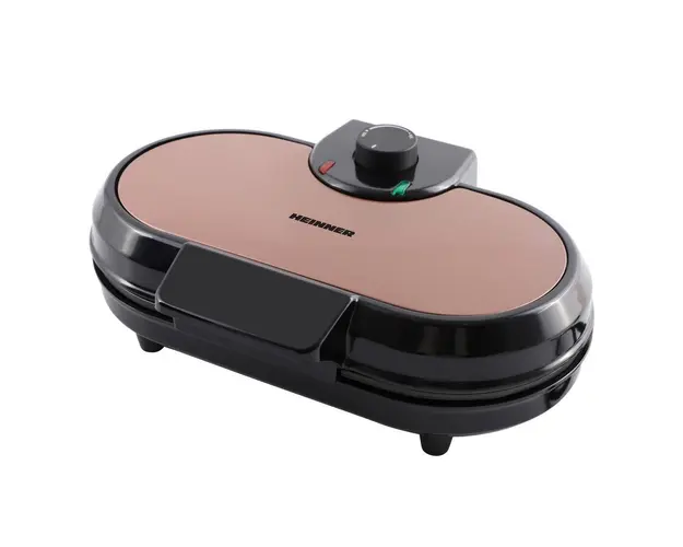 Aparat de facut gofre Heinner Copper Crown HWF-1000CR, 1000W, placi cu invelis antiaderent, Negru/aramiu