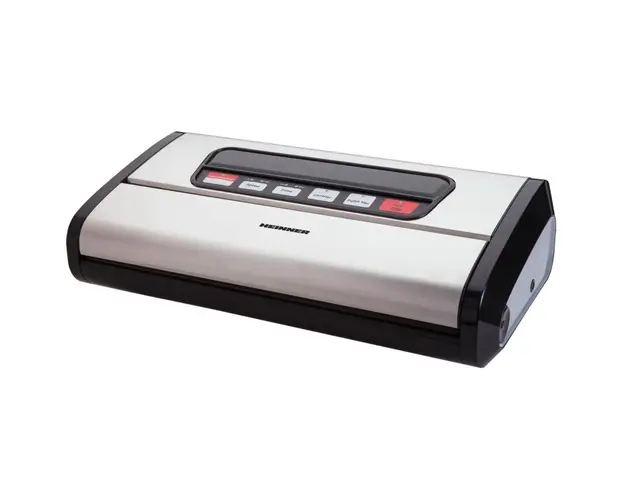 Aparat de vidat si sigilat Heinner HAV-165BKSS, vidare uscata/ umeda, pompa si sigilare dubla, sistem racire banda sigilare, furtun pentru caserole, cutter incorporat, compatibil cu pungi latime 32 cm, capacitate vidare 16 l/ min, 0.85 bar, 165W, inox