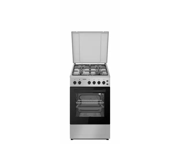 Aragaz Heinner HFSC-S60LITGSL, 4 arzatoare, 50x60cm, aprindere electrica, grill, Argintiu