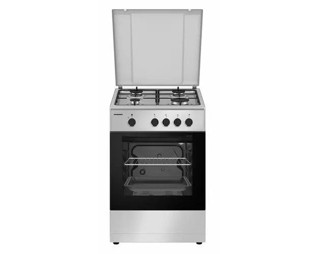 Aragaz Heinner HFSC-SME50SL, 4 arzatoare, Gaz, Dispozitiv de siguranta plita/cuptor, 50 cm, Argintiu