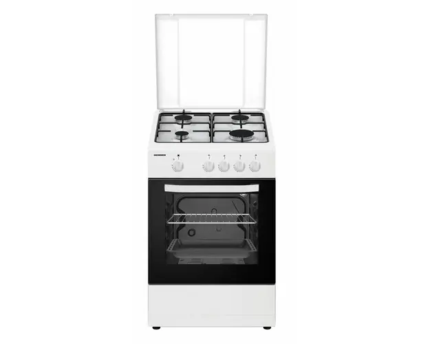 Aragaz Heinner HFSC-SME50WH, 4 arzatoare, Gaz, 50cm, Dispozitiv de siguranta plita si cuptor, 50 cm, Alb