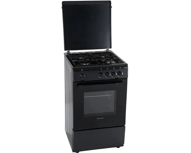 Aragaz Heinner HFSC-V50BK, 4 arzatoare, Gaz, Siguranta plita/cuptor, Negru