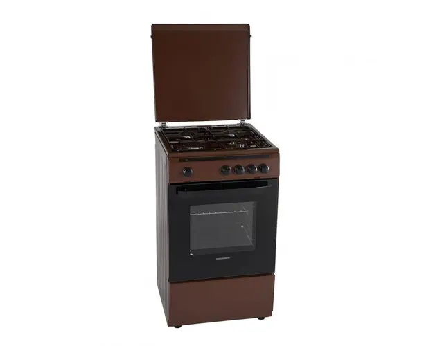 Aragaz Heinner HFSC-V50BRW, Gaz, 4 arzatoare, Dispozitiv de siguranta plita si cuptor, Capac metalic, 50x50 cm, Maro