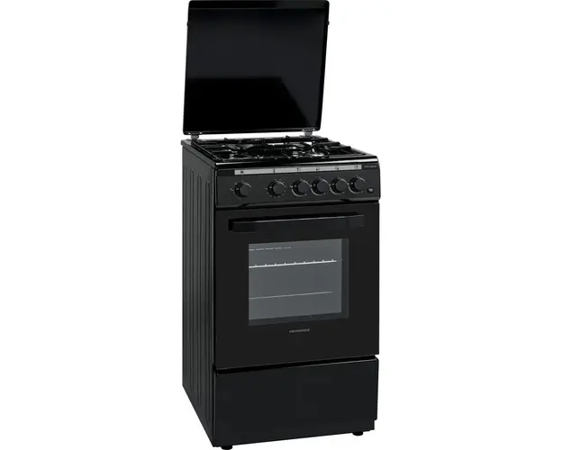 Aragaz Heinner, HFSC-V50LITBK, 4 arzatoare, Gaz, Aprindere electrica, Timer, 50 cm, Negru