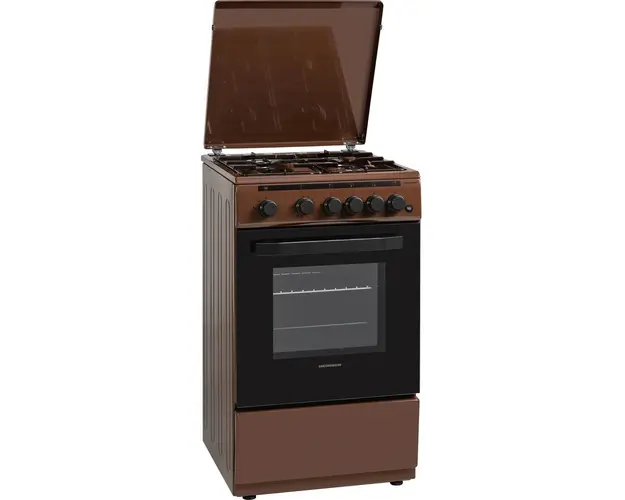 Aragaz Heinner HFSC-V50LITBRW, 4 arzatoare, Gaz, Aprindere electrica, Timer, 50 cm, Maro