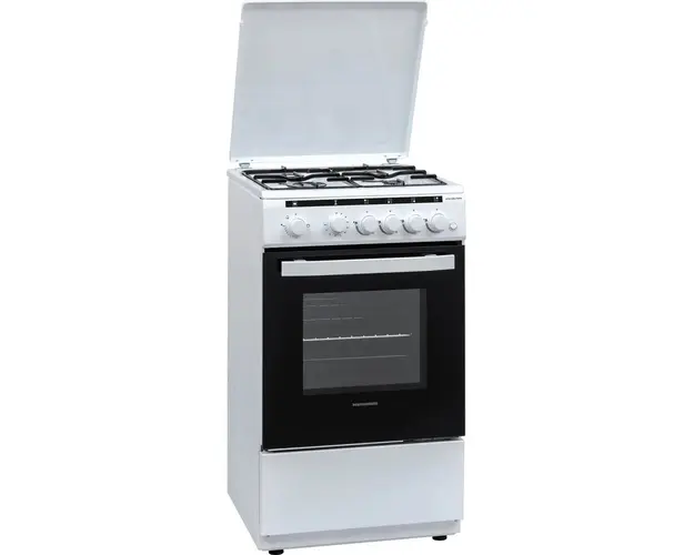 Aragaz Heinner HFSC-V50LITGWH, 4 arzatoare, Gaz, Aprindere electrica, Timer, Grill, 50 cm, Alb