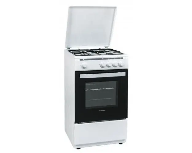 Aragaz Heinner HFSC-V50WH, 4 arzatoare, Gaz, Dispozitiv de siguranta plita si cuptor, 50 cm, Alb