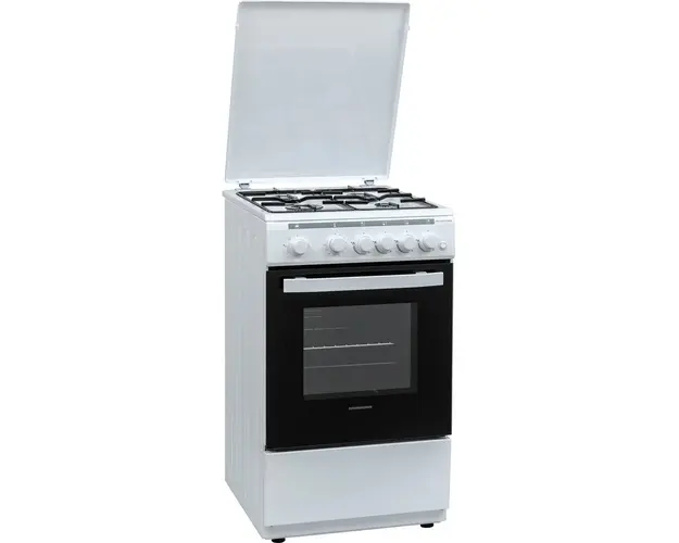 Aragaz Heinner HFSC-V60LITGRWH, 4 arzatoare, Gaz, Aprindere electrica, Timer, Grill, Rotisor, 60 cm, Alb