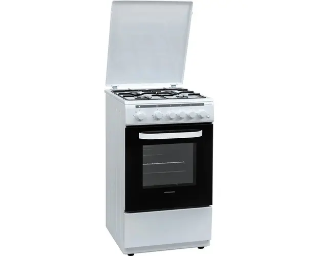 Aragaz Heinner HFSC-V60LITWH, Gaz, 4 arzatoare, Aprindere electrica, Dispozitiv siguranta plita si cuptor, Timer, Duze incluse, 50 cm, Alb